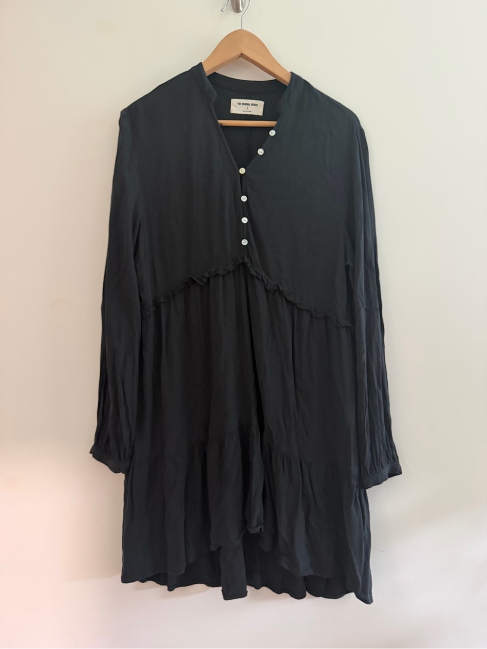 The Normal Brand Black Long-Sleeve Tiered Tunic Dress Womens Sz Small